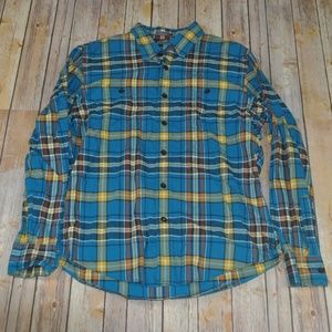 American Eagle Teal and Yellow Plaid Button Down